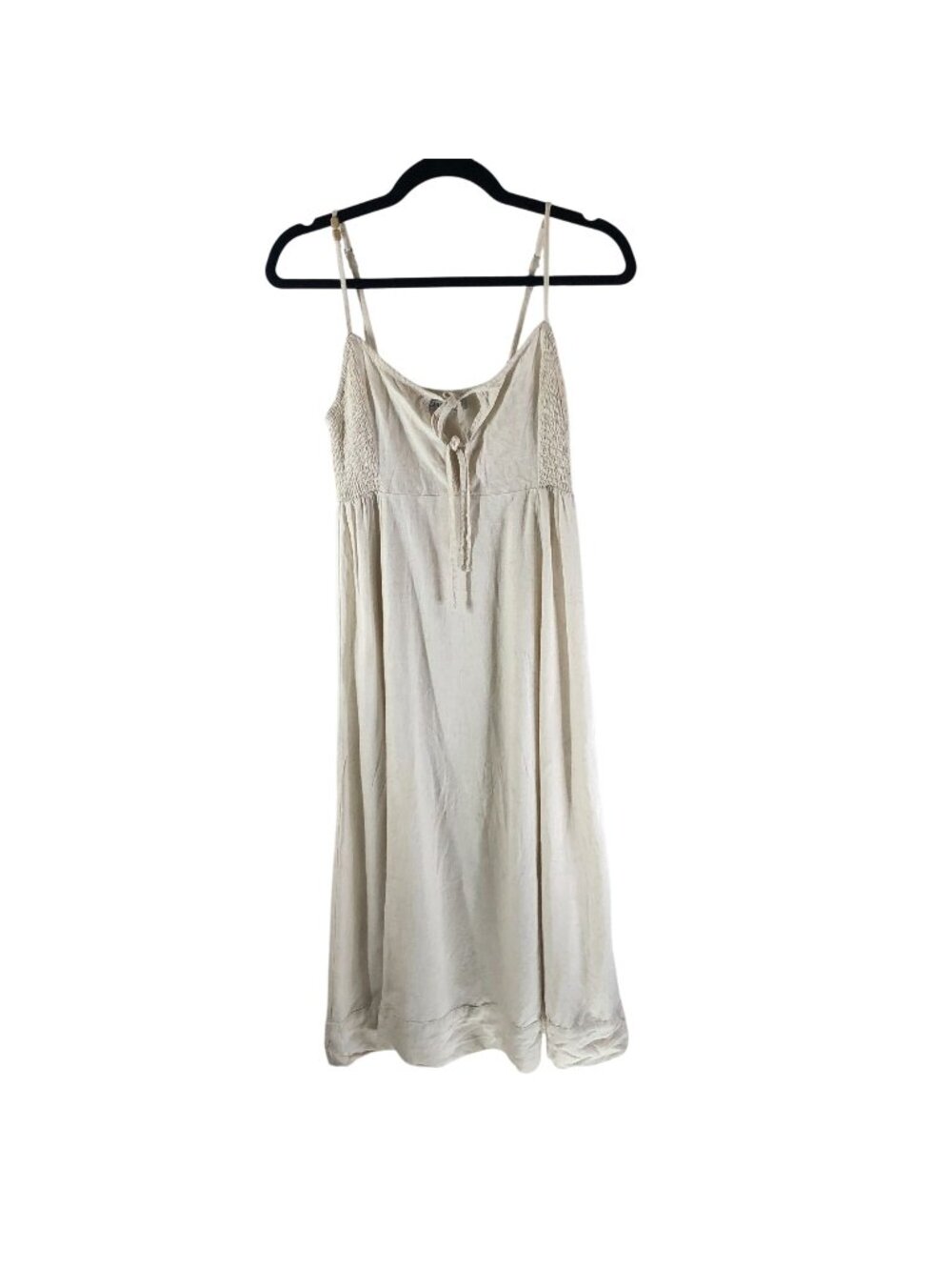Ghanda Linen Blend Maxi Dress Tie Front V Neck Beige S